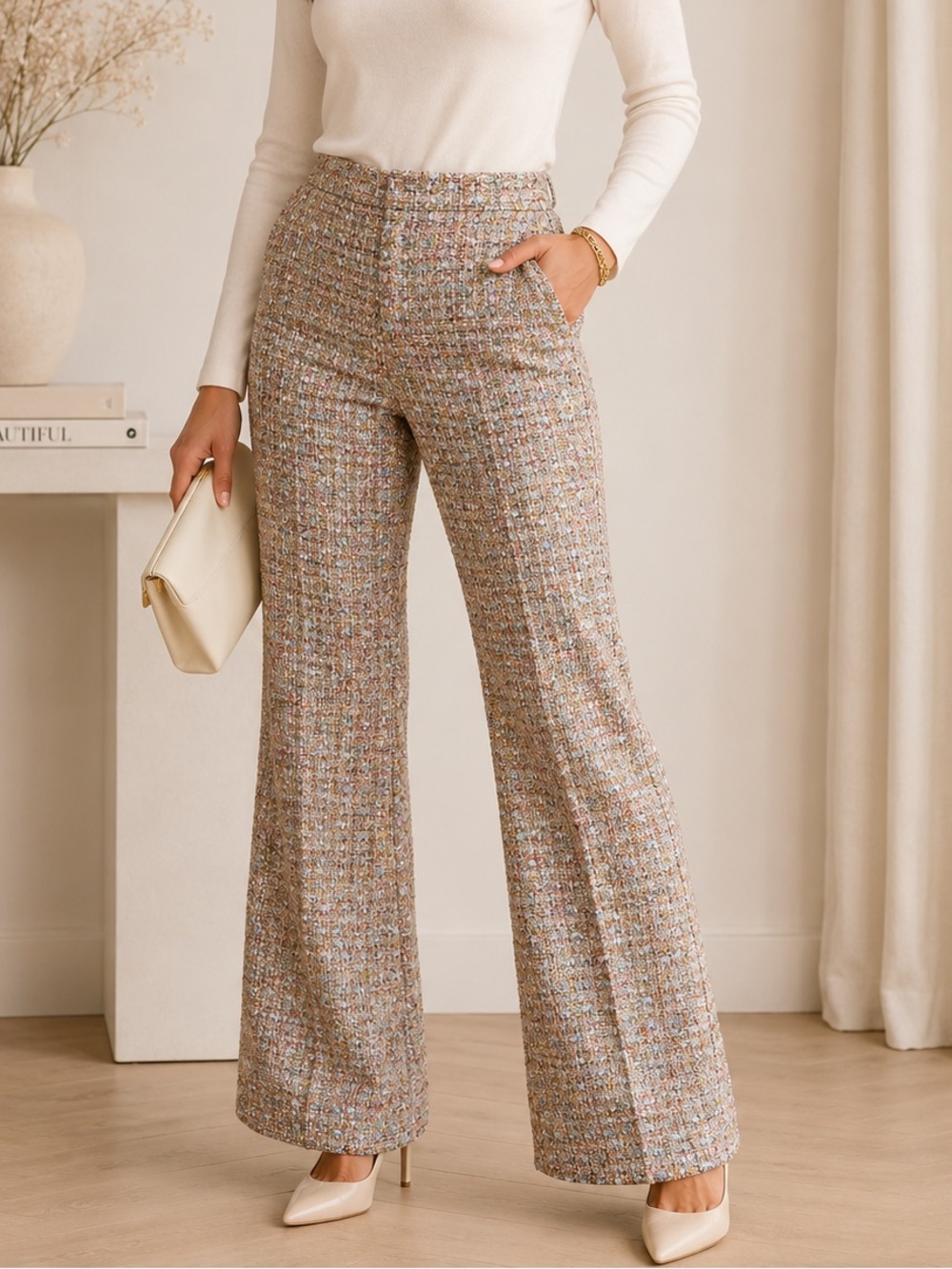 Mestiza New York Theo Bell Bottom Tweed Pants Sz 2 NWT